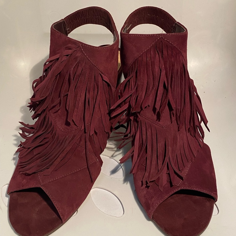 Sam Edelman burgundy suede fringed sandals